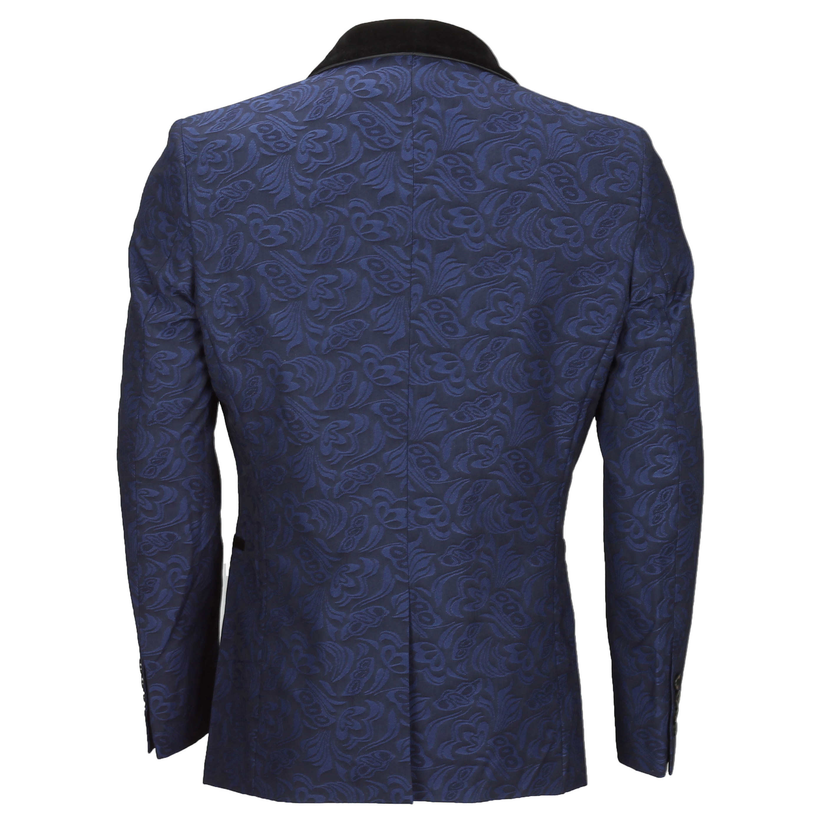 Mens Vintage Jacquard Floral Print Tuxedo Suit Jacket Black Velvet